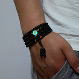 Glowing in the Dark Bracelet, Dragon Black Buddha Beads