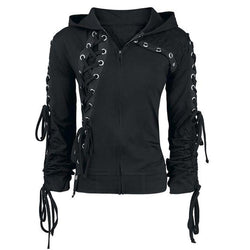 Women Hoodies Lace up Hooded Long Sleeve Casual