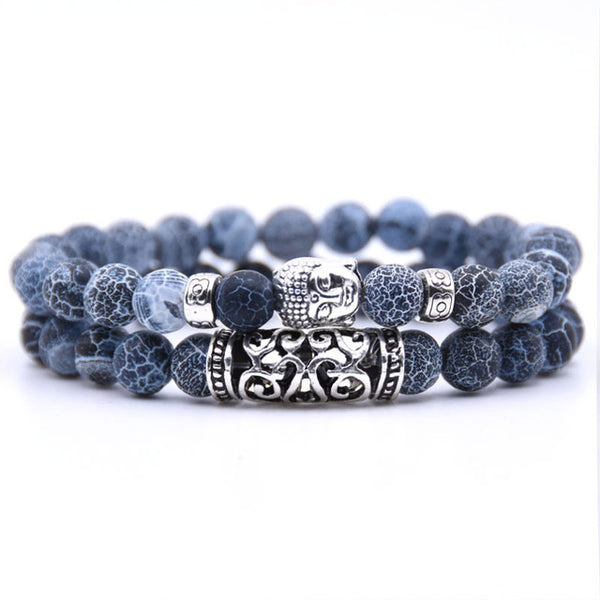 2pcs set unisex ,Lava Stone Prayer Beads Buddha