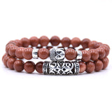 2pcs set unisex ,Lava Stone Prayer Beads Buddha