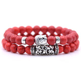 2pcs set unisex ,Lava Stone Prayer Beads Buddha